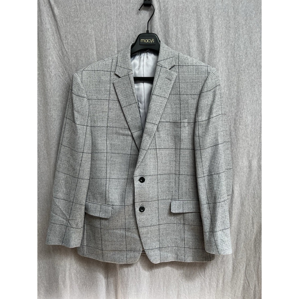 Lauren Ralph Lauren Men Blazer Size 44R Wool Light Gray Windowpane Sport Coat